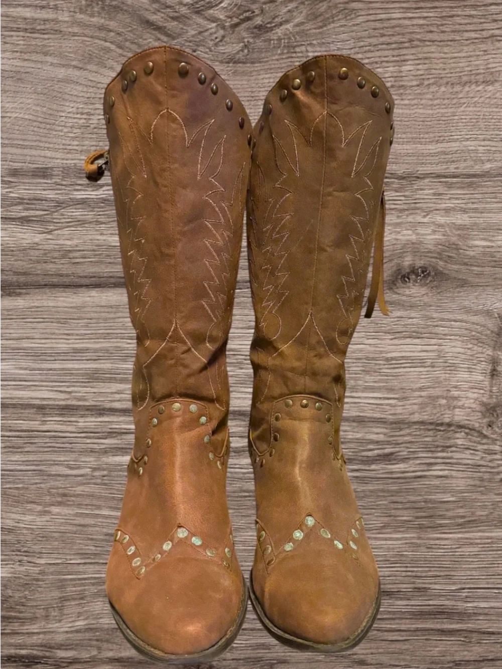 Coconuts by Matisse Tan Faux Leather Studded Cowboy Boots
